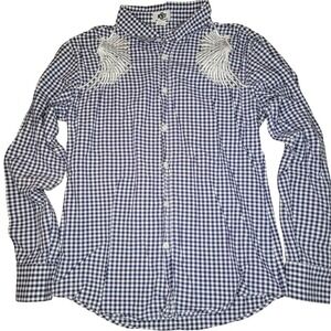 Most Official Seven Button Down Mens L Blue Check Wing Embroidery Royal Division